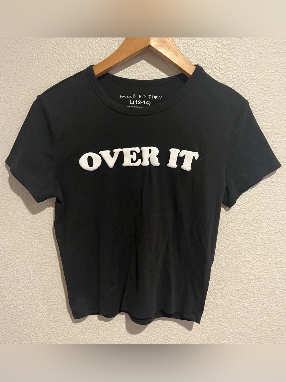 Social Edition black Over It graphic cropped baby tee Size L
